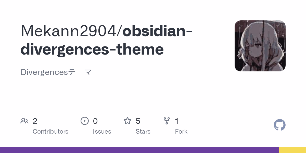 Mekann2904/obsidian-divergences-theme の GitHub リポジトリカード